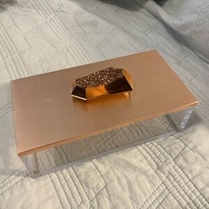 KS Rose Gold Accent Decorative trinket box with Crystal Handle
